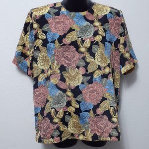 Heritage Road Woman’s Lemon Rose Print Blouse Med